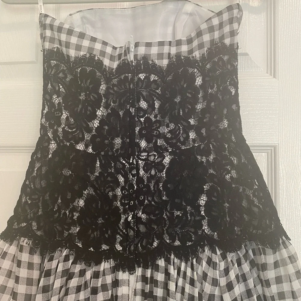 Jessica McClintock Black Lace and Gingham Dress - Picture 4 of 5